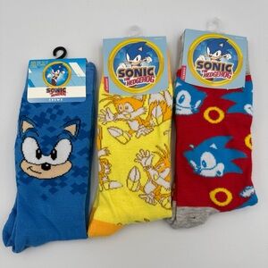 Mens lot of 3 Sonic The Hedgehog And Tails Crew Socks size 10-13 NEW‎